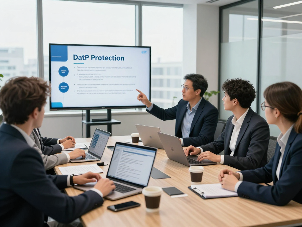 Data protection strategies for Vermessungsbüros und ÖbVI in a professional office meeting setting.