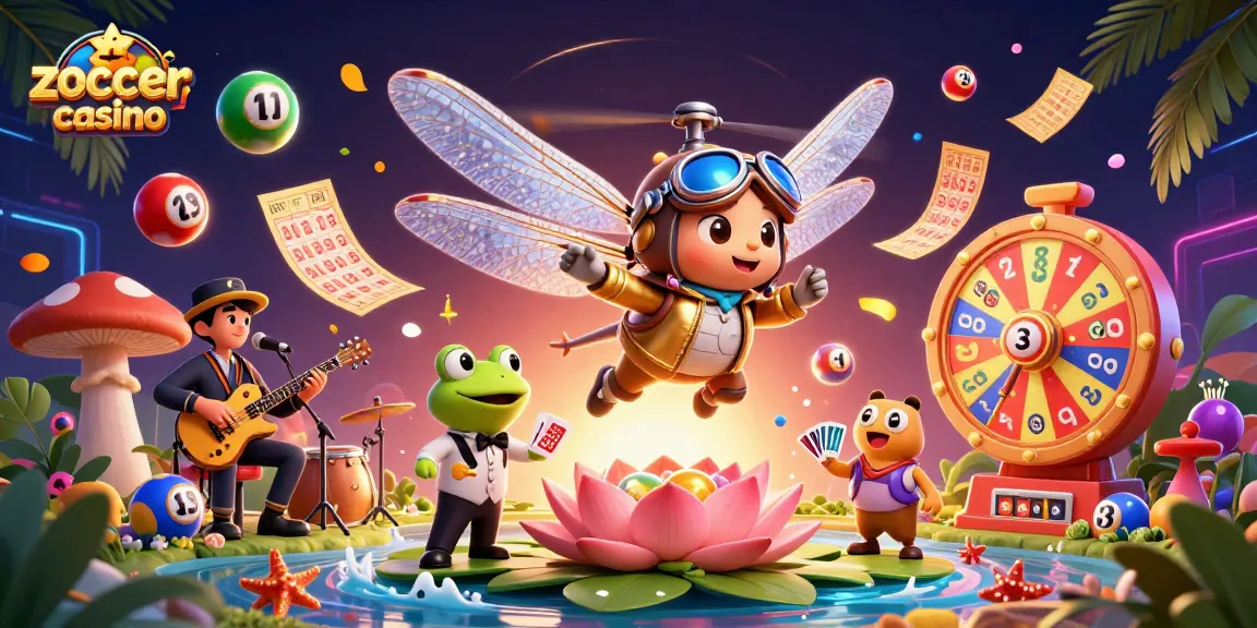 ZoccerCasino showcases a dynamic scene with vibrant characters, colorful elements, and thrilling gambling action.
