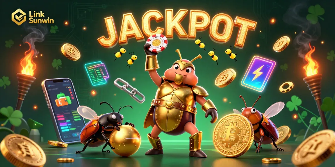 Engage in thrilling gameplay with Link Sunwin's vibrant jackpot-winning scene featuring unique casino characters.